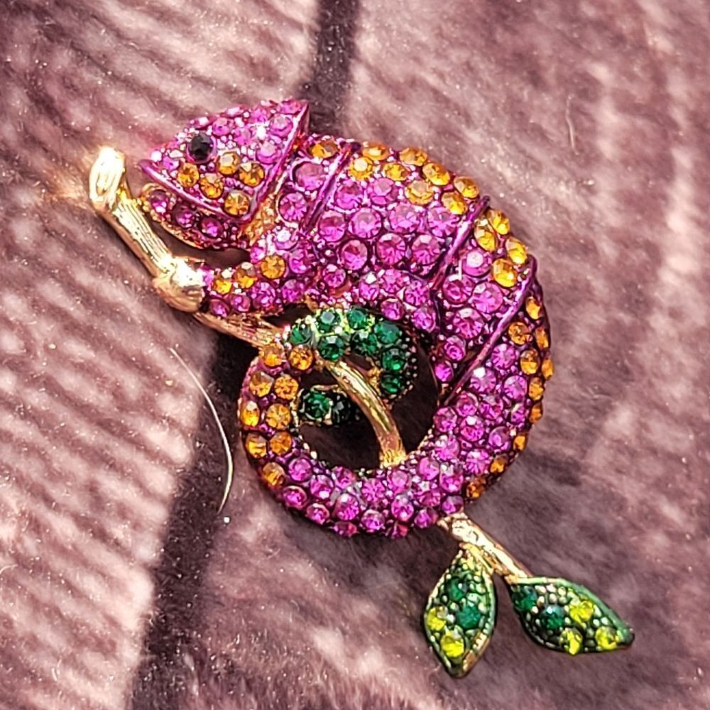 Crystal Chameleon Brooch